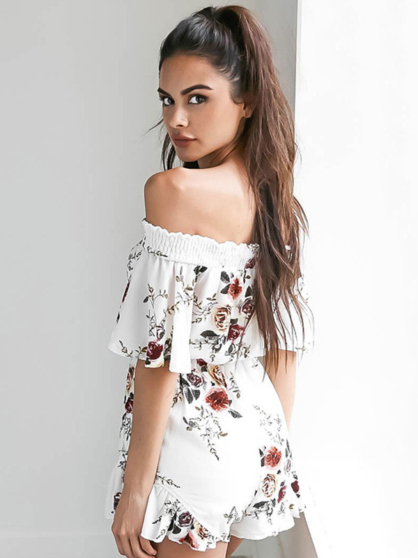 Off Shoulder Women Flower Short Jumpsuit