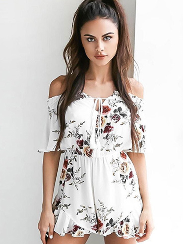 Off Shoulder Women Flower Short Jumpsuit