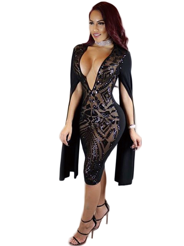 Sexy Low Cut Sequins Bandage Dress