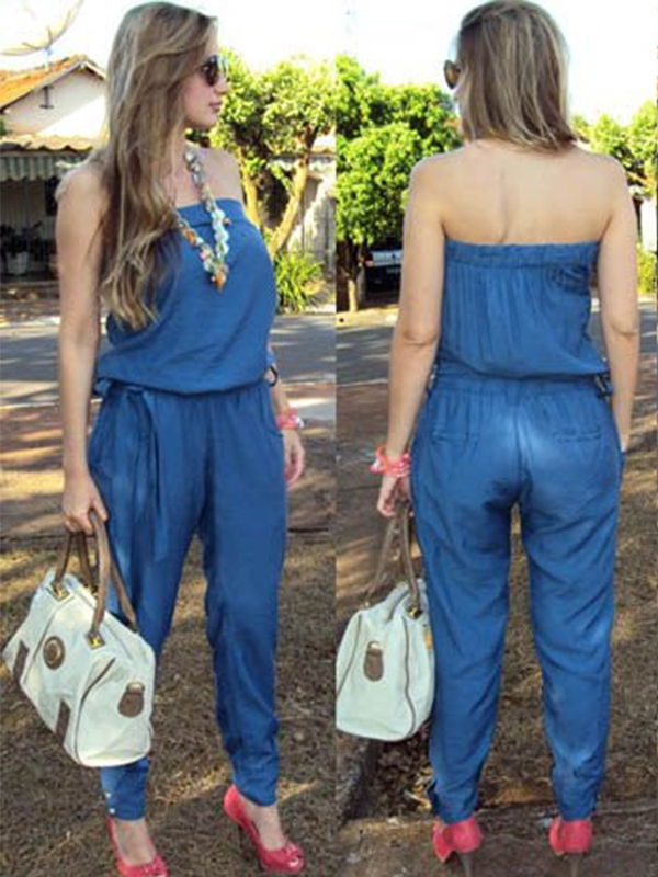 Strapless Women Denim  Jean Jumpsuit
