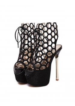 Black Hollow Fashion High Heels Shoes