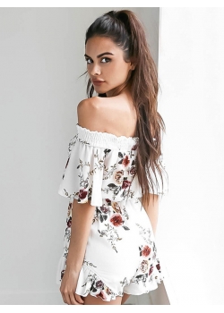 Off Shoulder Women Flower Short Jumpsuit