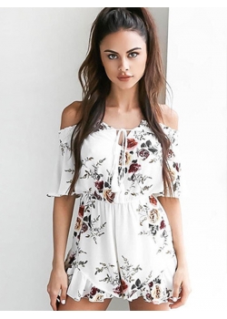 Off Shoulder Women Flower Short Jumpsuit