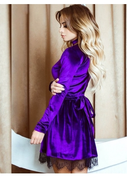 Purple Velvet Lace Up Sexy Women Casual Dress