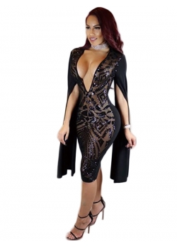 Sexy Low Cut Sequins Bandage Dress