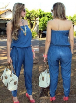 Strapless Women Denim  Jean Jumpsuit