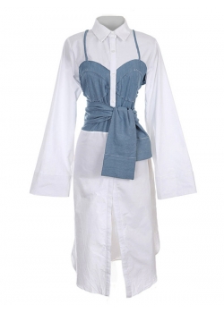 Women Patch Fashion Light Blue Midi Dress