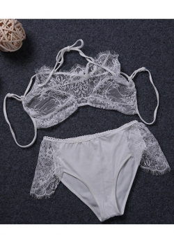 Women White Transparent High Waist Bra Set