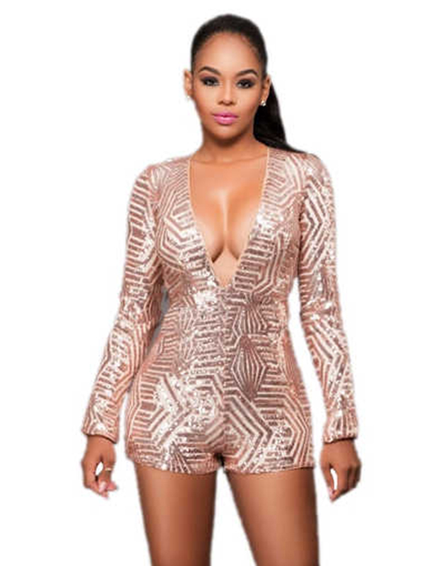 Apricot Sequin Plunging V Jumpsuit Playsuit