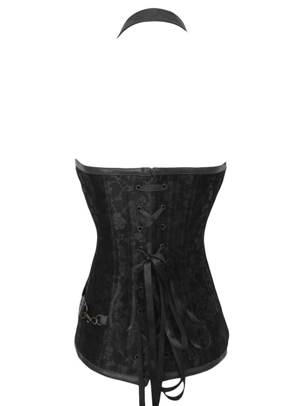 Black Corset With Faux Leather Halterneck