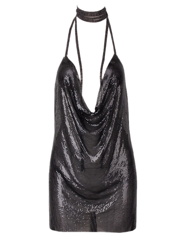 Black Deep V Bling Bling Women Clubwear