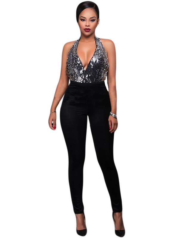 Black Halter Neck Backless Jumpsuit