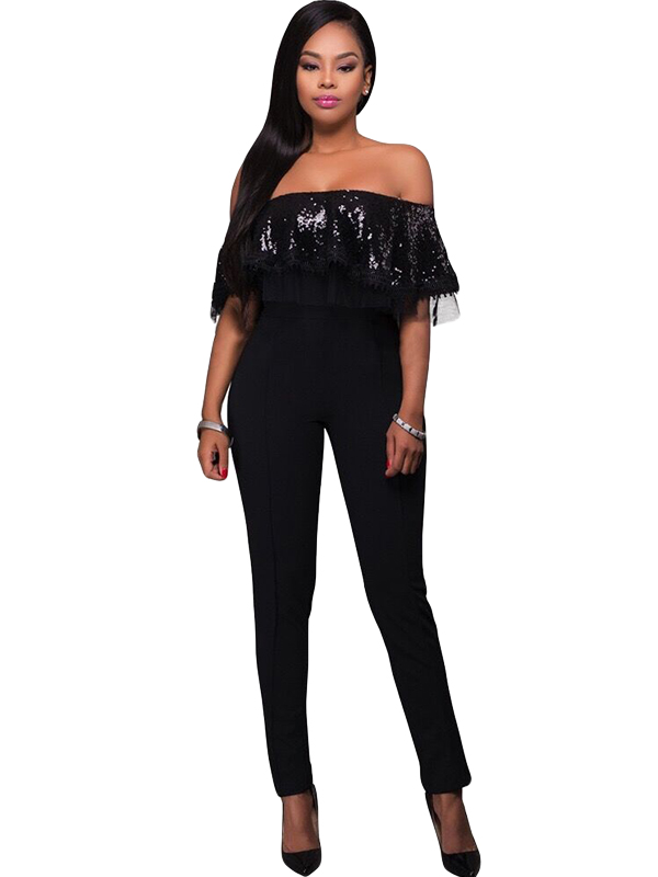 Black Off The Shoulder Sexy Jumpsuit