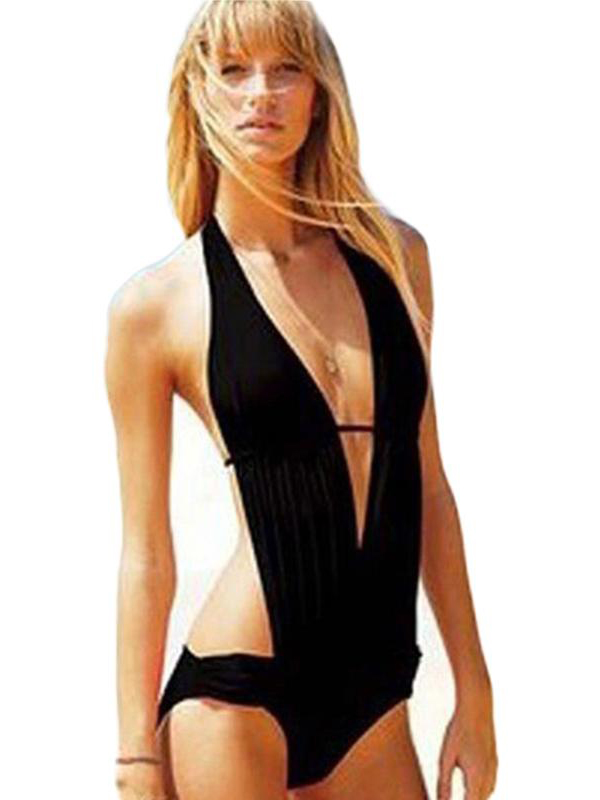 Black One Piece Monokini Swimsuit