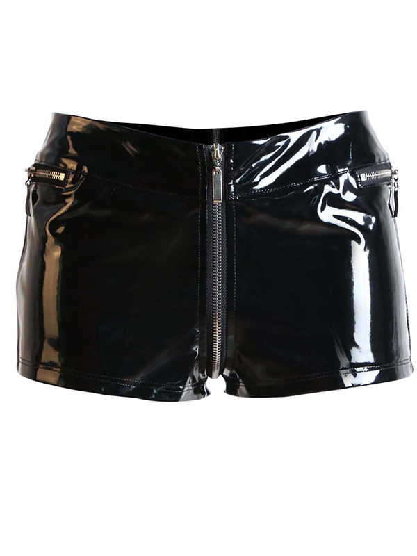 Black Sexy Wetlook Close-Fitting Zipped Pant