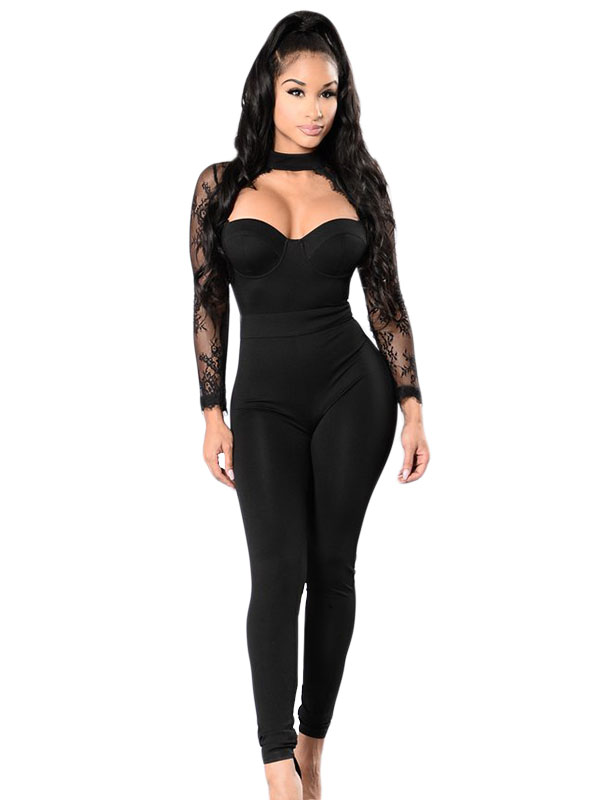 Black Sexy Women Lace Transparent Jumpsuit