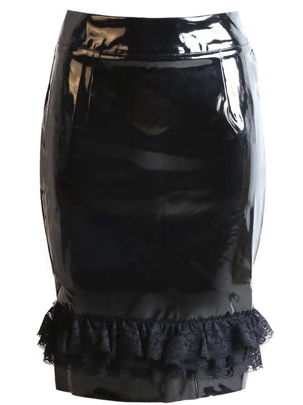 Black Wetlook High Waist Skirt