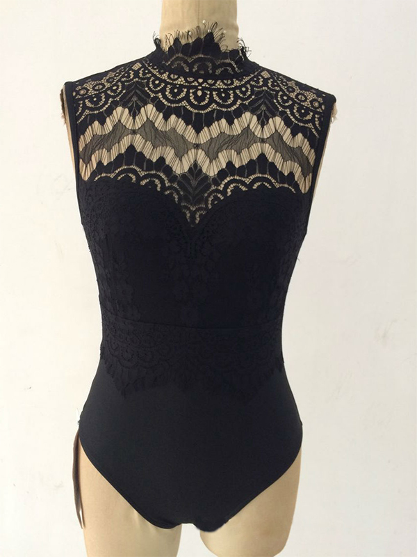 Black Women Lace High Neck Jumpsuit