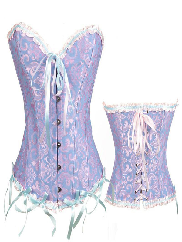 Blue Strapless Brocade Bridal Corset XS-6XL