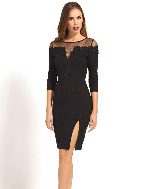 Fashion Black Midi Mesh Dresses