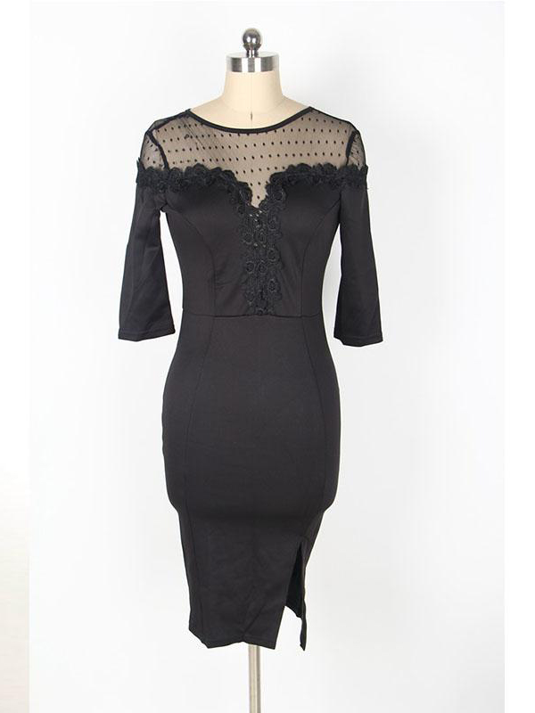 Fashion Black Midi Mesh Dresses