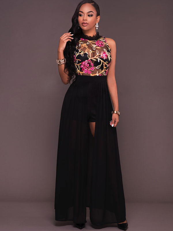 Fashion Embroidery Fashion Black Jumpsuit