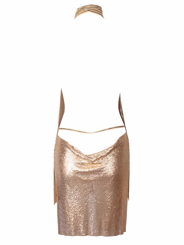 Golden Deep V Bling Bling Women Clubwear