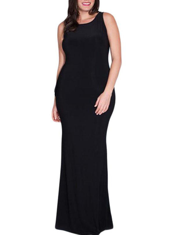 L-3XL Black Cascading Ruffle Reversible Tank Maxi Dress