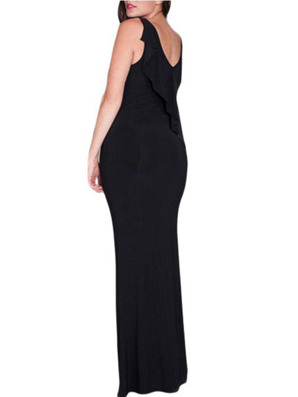 L-3XL Black Cascading Ruffle Reversible Tank Maxi Dress