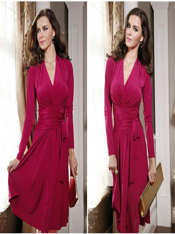 Long Sleeve Knee-length Vintage Dress