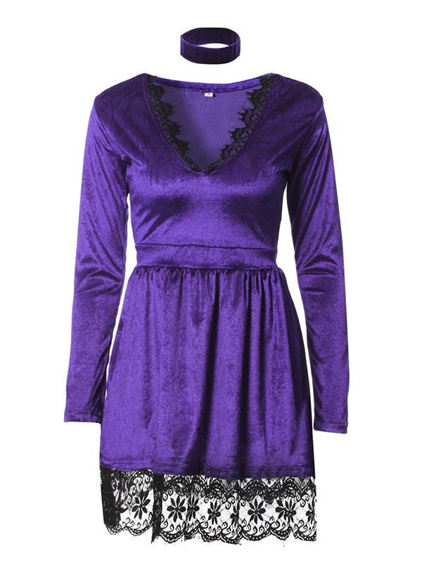 Purple Sexy V-Neck Women Casual Dress