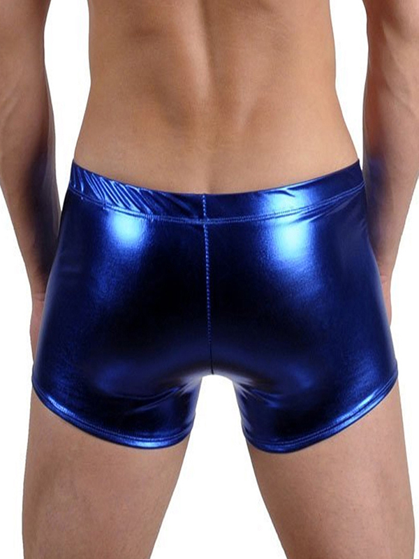 Sexy Blue Wetlook Lace Up Boxer For Men