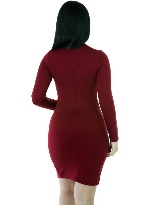 Sexy Wine Red Lace-Up Keyhole Bodycon Dress