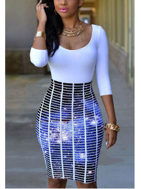Stylish Three Quarter Printed Bodycon Dress