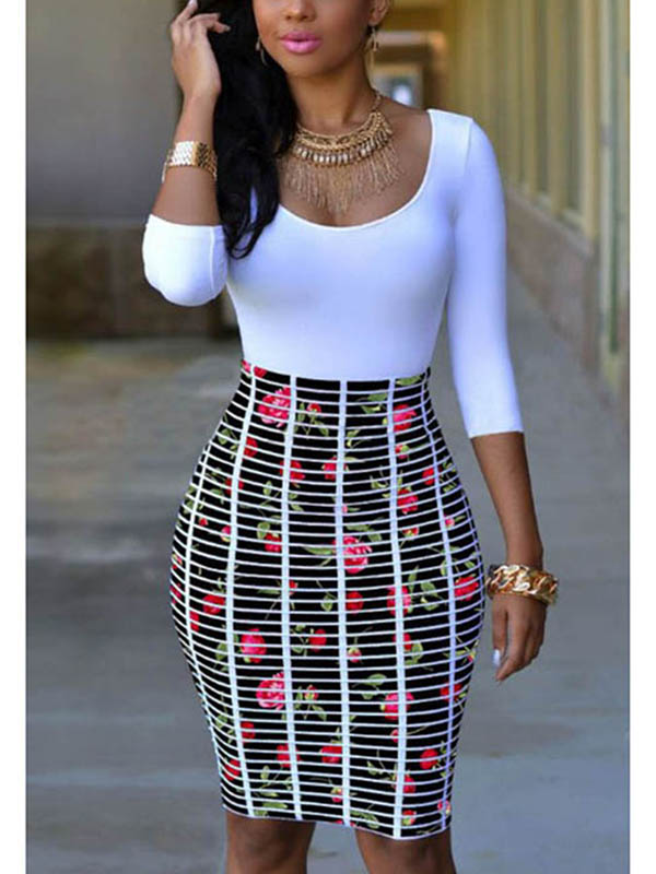 Stylish Three Quarter Printed Bodycon Dress
