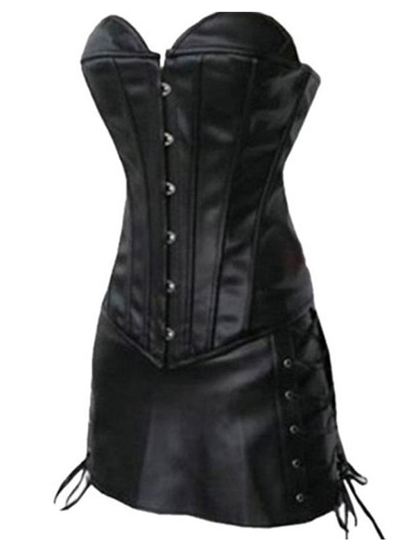 Wholesale Black Strapless Faux Leather Corset Dress