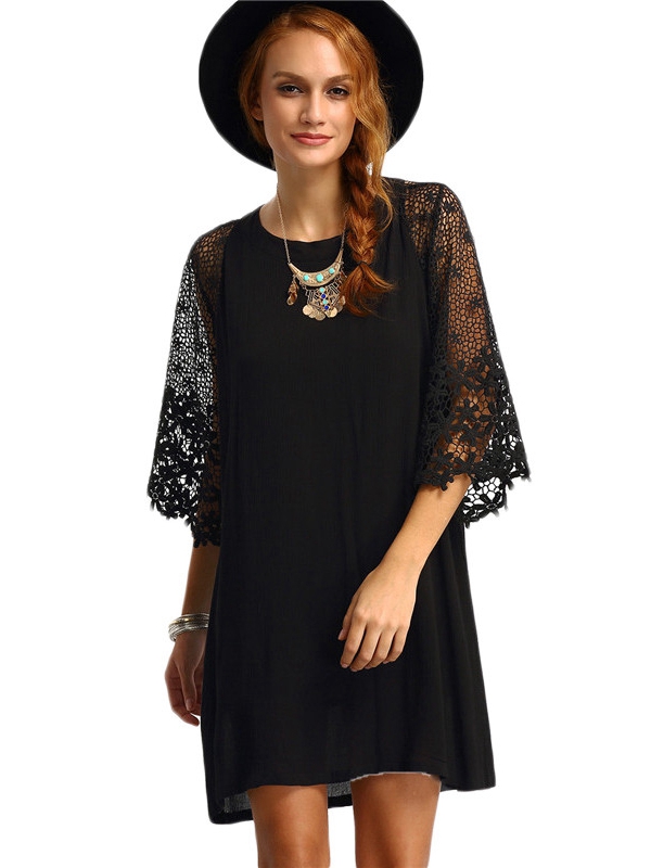 Women Lace Half Sleeve Casual Dress