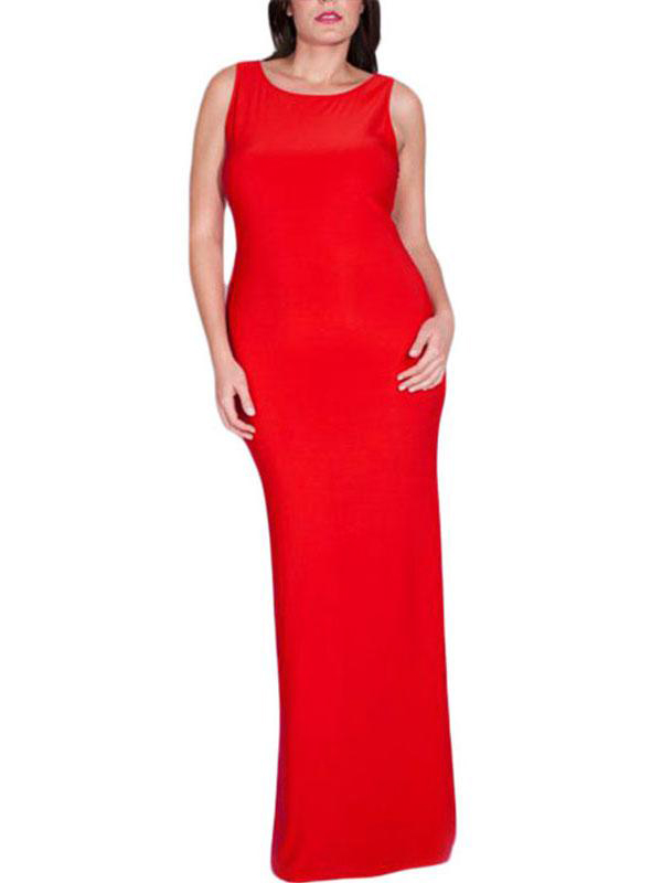 XXL-3XL Red Cascading Ruffle Reversible Tank Maxi Dress