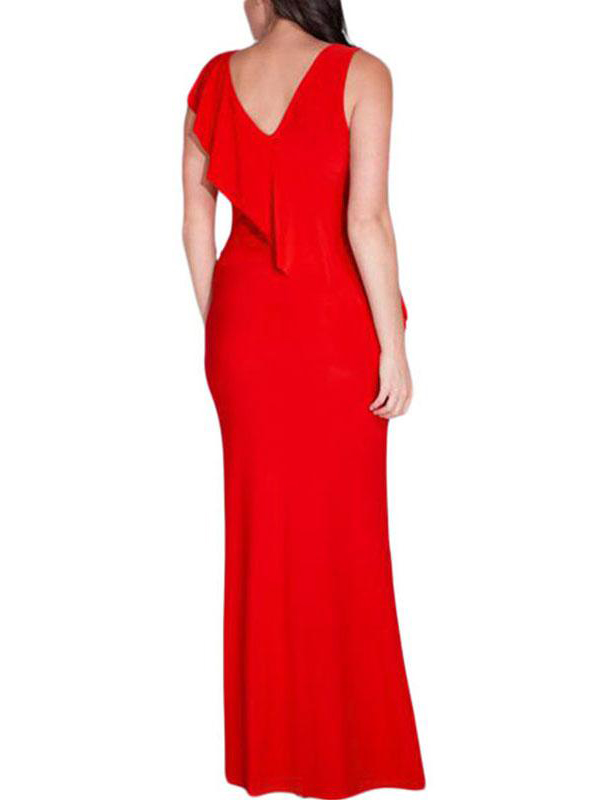 XXL-3XL Red Cascading Ruffle Reversible Tank Maxi Dress