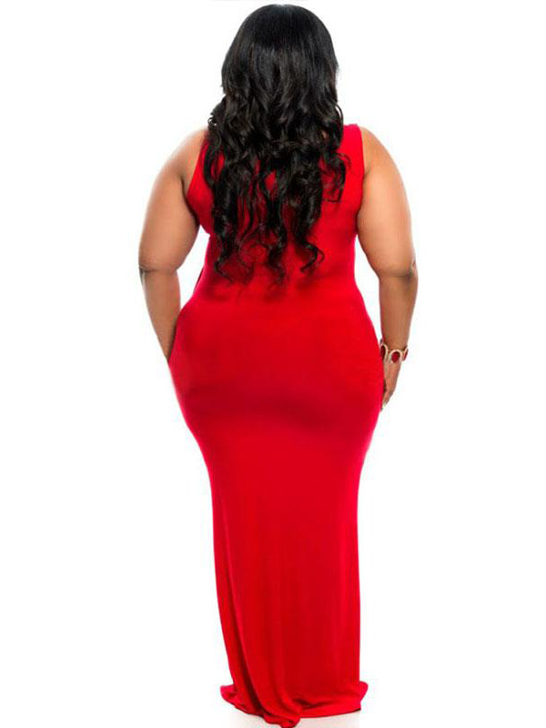 XXL-3XL Red Cascading Ruffle Reversible Tank Maxi Dress