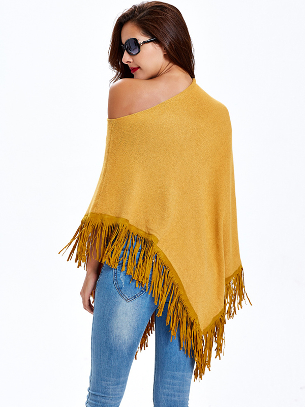 Yellow Off Shoulder Tassels Cloak Blouses
