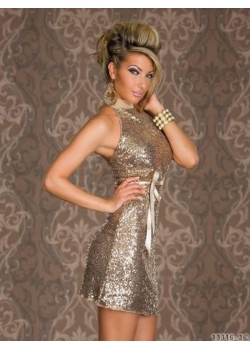 Apricot Sequined Halter Clubwear Dress