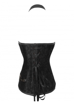 Black Corset With Faux Leather Halterneck