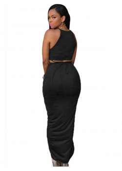 Black Cotton Two Piece Maxi Skirt Set