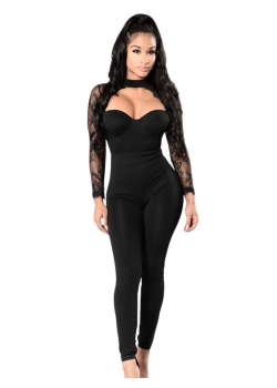 Black Sexy Women Lace Transparent Jumpsuit