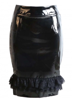 Black Wetlook High Waist Skirt