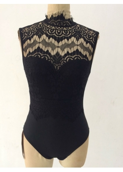 Black Women Lace High Neck Jumpsuit