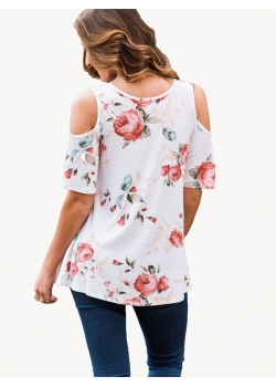 Flower Print Bare Shoulder Sleeve Loose Top