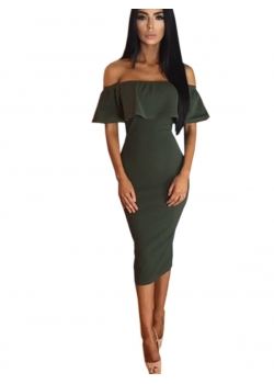 Green Women Off Shoulder Midi Dress