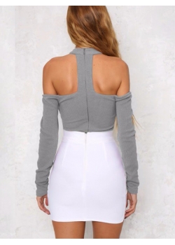 Grey Women Hollow Out Shoulder Bodysuit